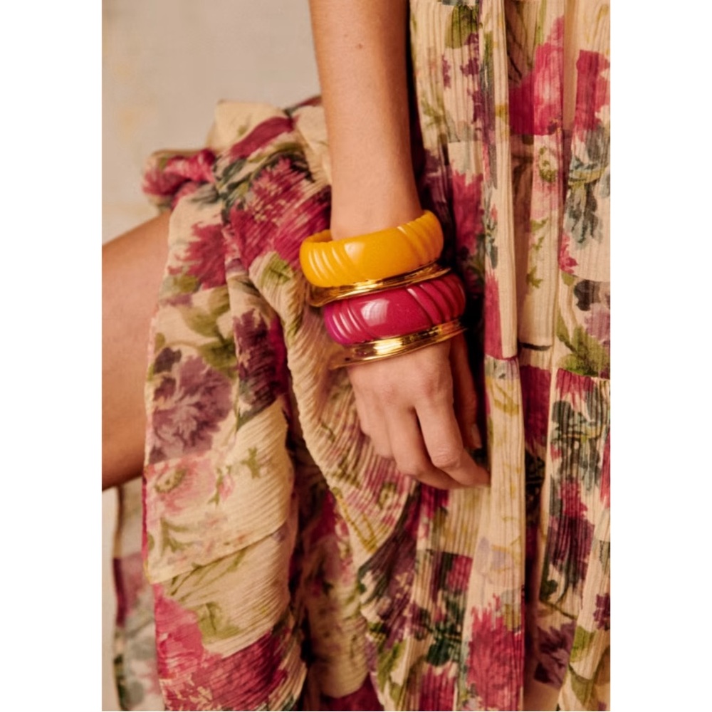 SEZANE Cream Red Rose Floral Patchwork Sleeveless Flowy Silk Alameda Maxi Dress - Picture 5 of 14